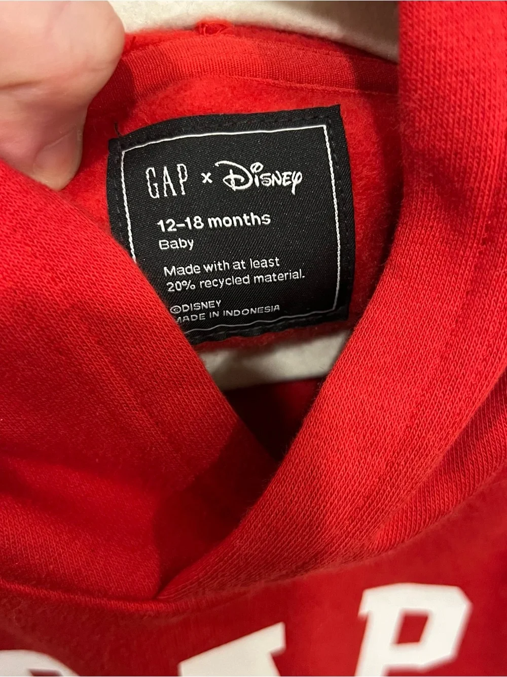 GAP x DISNEY Mickey Mouse Hooded Sweatshirt Red Baby Boy Size 12-18 Months